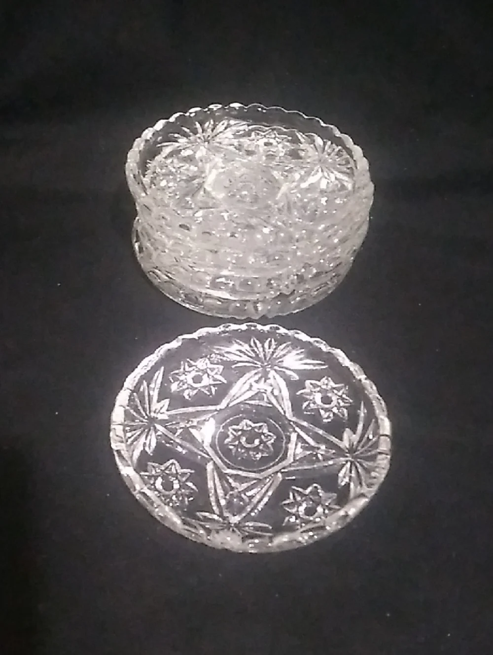 Anchor Hocking Pressed Clear Cut Glass Coaster Set 5 Star of David Pattern (B6) - Picture 1 of 7